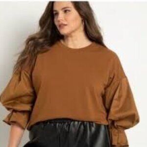 Eloquii Combo Flounce Sleeve Tan Sweatshirt Size 18/20